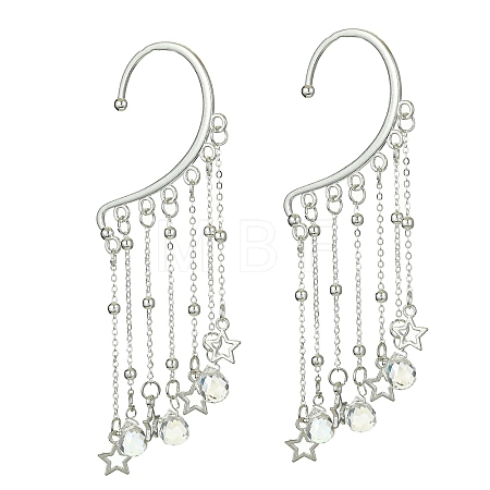 Brass Star & Glass Teardrop Tassel Earrings EJEW-JE05517-1