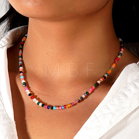 Multicolor Faceted Rondelle Natural Stone & Glass Beaded Necklaces for Women AU7515-1