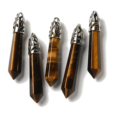 Natural Tiger Eye Pointed Big Pendants G-Z055-01P-17-1