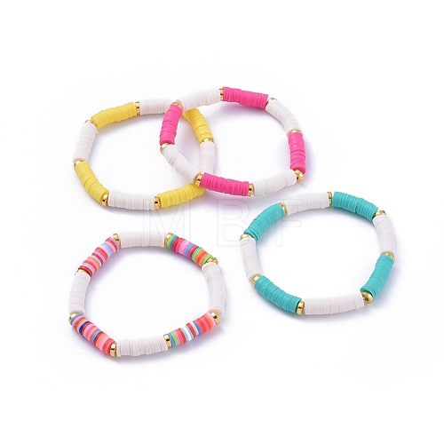 Handmade Polymer Clay Heishi Beads Stretch Bracelets BJEW-JB05091-1