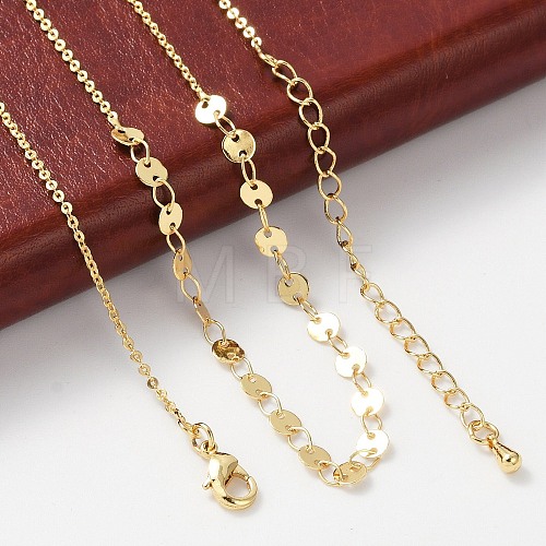 Brass Cable & Flat Sequin Chains Necklaces for Women NJEW-D302-40G-1