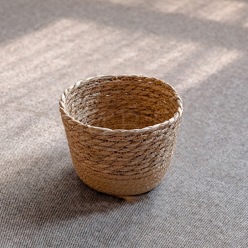 Round Cattail Straw Braided Baskets HULI-PW0002-069A-1