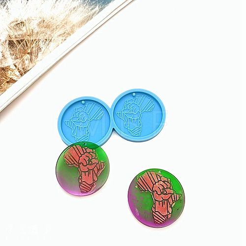 Flat Round with Africa Map & Fist DIY Pendant Silicone Molds SIMO-H004-05-1