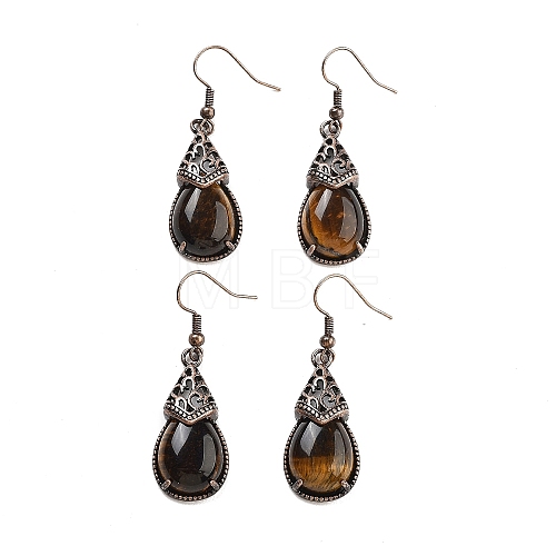 Natural Tiger Eye Teardrop Dangle Earrings EJEW-B055-01R-24-1