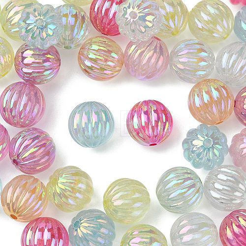 50Pcs UV Plating Rainbow Iridescent Acrylic Beads PACR-CJ0001-28-1