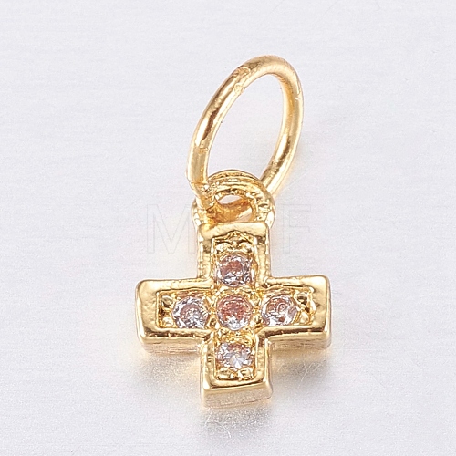 Brass Micro Pave Cubic Zirconia Tiny Cross Charms ZIRC-E135-31G-1