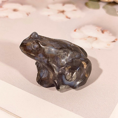 Natural Glaucophane Carved Healing Frog Figurines PW-WG57592-02-1