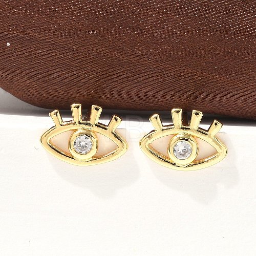 Brass Micro Clear Cubic Zirconia Eye Stud Earrings EJEW-S252-02G-1