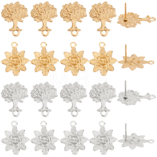 32Pcs 4 Styles 304 Stainless Steel Stud Earring Findings STAS-DC0007-30-1