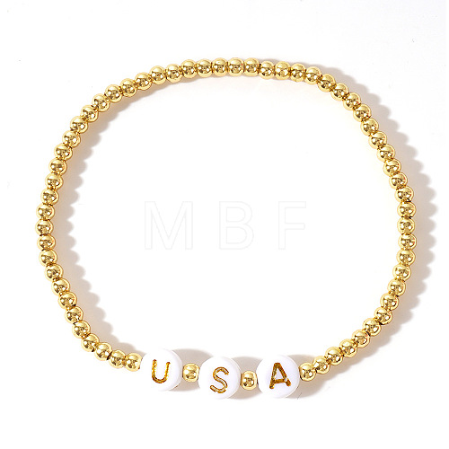 Round Brass Beads Stretch Bracelets ML1099-2-1