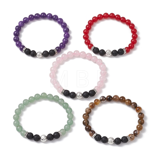 5Pcs Natural Gemstone Stretch Bracelets Sets BJEW-JB10956-1