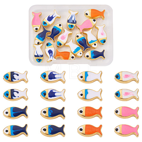 16Pcs 8 Colors Rack Plating Alloy Enamel Beads FIND-TA0002-32-1