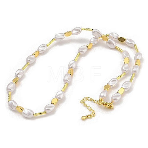 Rack Plating Brass & ABS Plastic Pearl Beads Beaded Necklaces for Women NJEW-C059-15G-1