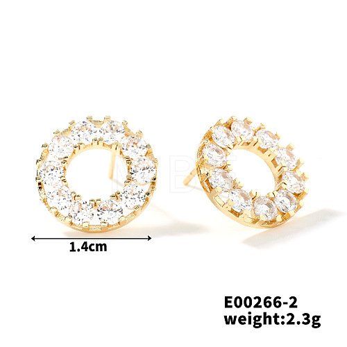 Copper Geometric Hollow Circle Stud Earrings Women Simple Zirconia Fashion Ear Jewelry OJ7270-2-1