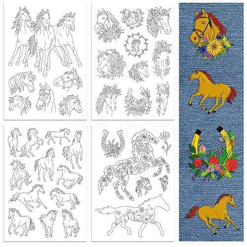 4 Sheets 11.6x8.2 Inch Stick and Stitch Embroidery Patterns DIY-WH0455-155-1