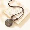 Adjustable Wooden Beads Alloy Spiral Disc Pendant Faux Suede Necklaces for Women WG515CC-02-1