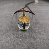 Alloy Wire Wrapped Oval Glass Inner Dried Flower Tree Pendant Waxed Cord Necklaces for Women FS-WG6B63C-14-1