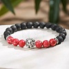 Natural Lava Rock & Shoushan Stone Round Beads Stretch Bracelets IP1472-2-1