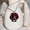 Gothic Style Alloy Enamel Red Rose Flower Vintage Pendant Necklaces for Women GR0561-6