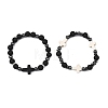 2Pcs 2 Styles Natural Lava Rock & Synthetic Turquoise & Non-magnetic Hematite Cross & Round Beaded Stretch Bracelets for Women Men BJEW-JB13929-2