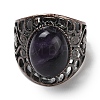 Natural Amethyst Oval Adjustable Rings RJEW-K271-06R-20-3