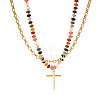 Natural Mixed Stone and Glass Beaded Stainless Steel Cross Pendant Double Layer Necklaces for Women GY4764-1-5