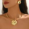 Iron Textured Flat Round Pendant Choker & Stud Earring Sets for Women FO0024-3