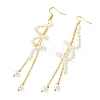 Shell Pearl Beads & Brass Cable Chains Dangle Earrings for Women EJEW-JE07326-4