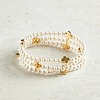 Summer Brass Cross and Round Imitation Pearl Beaded Stretch Bracelets for Women NA3901-2
