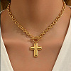 304 Stainless Steel Religion Cross Pendant Necklaces with OT Clasps for Women QD6259-1-1