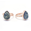 Electroplate Natural Druzy Quartz Crystal Finger Rings RJEW-I055-10RG-RS-1