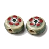 Flat Round Handmade Floral Porcelain Beads PR-CBA03B0-02D-2