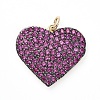 Brass Micro Pave Medium Violet Red Cubic Zirconia Pendants KK-I658-41G-1