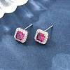 Square Brass Micro Pave Cubic Zirconia Stud Earrings EJEW-Z164-22P-04-2