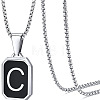 304 Stainless Steel Black Enamel Rectangle with Initial Pendant Box Chain Necklaces WG7737E-10-1