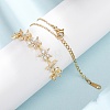 Brass Crystal Rhinestone 5 Flower Y Pendant 201 Stainless Steel Chain Necklaces for Women NJEW-C110-01G-1