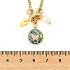 Brass Natural Paua Shell & Pearl Pendant 304 Stainless Steel Curb Chain Necklaces for Women NJEW-JN06258-02-4