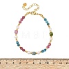 Natural Mixed Gemstone Faceted Round and Cube Beaded Bracelets with Natural Pearl & Brass End Chains BJEW-JB14336-03-5