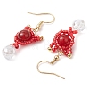 Natural Tiger Eye Carnelian Cat Shape Dangle Earrings EJEW-MZ00353-05-4