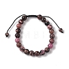 8mm Round Natural Rhodonite Braided Bead Bracelets BJEW-C067-01B-13-2