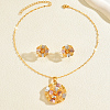 Vintage Brass Flower Stud Earrings & Pendant Necklaces Sets for Women GX0919-2