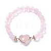 Natural Rose Quartz Stretch Heart Link Bracelets BJEW-P265-01D-2