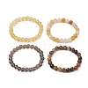 4Pcs Constellation 8mm Round Natural Yellow Tiger Eye & Jade & Synthetic Citrine & Smoky Quartz Beaded Stretch Bracelets for Women BJEW-JB10635-4