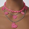 Acrylic Pink Glitter Heart Pendant 304 Stainless Steel Chain 3 Layer Necklaces for Women FS-WG9B734-01-1