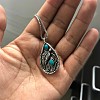 Alloy Resin Imitation Turquoise Teardrop with Feather Pendant Necklaces WG61DB0-01-4