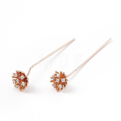 Brass Micro Pave Clear Cubic Zirconia Flower Head Pins LS-KK-G413-01KCG-1
