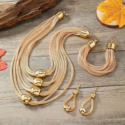 Alloy Barrel Beaded Multilayer Necklaces & Dangle Earring & Multilayer Bracelets Sets FS-WGE8EEA-07-1