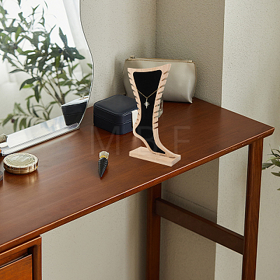 Foot Shaped Bamboo & Velvet Anklet Display Stands ODIS-WH0030-140A-1