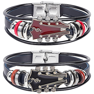 2Pcs 2 Colors Alloy & Leather Cord Bracelets for Men Women BJEW-CL0001-57-1