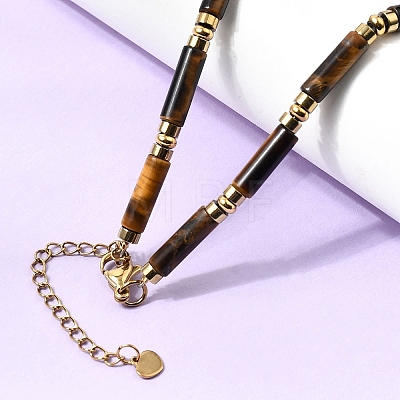 Natural Tiger Eye & Synthetic Non-magnetic Hematite Column Beaded Necklaces with 304 Stainless Steel End Chains NJEW-K301-01B-1